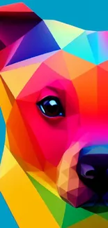 Vibrant geometric dog artwork in bold, colorful design.