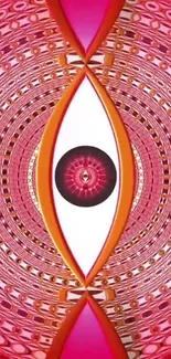 Vibrant geometric eye design wallpaper in pink hues.