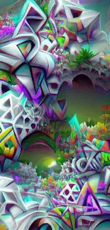 Vibrant geometric fantasy art wallpaper for mobile devices.