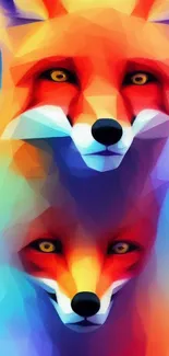 Vibrant geometric fox wallpaper with colorful abstract design.