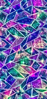 Colorful geometric galaxy wallpaper with vibrant stars and patterns.