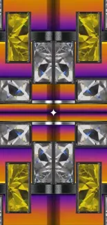 Vibrant geometric pattern with gemstones on mobile wallpaper.