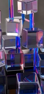 Colorful geometric glass blocks wallpaper with vibrant reflections.