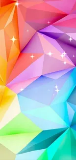 Vibrant geometric rainbow gradient wallpaper with starry accents.