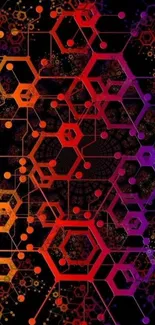 Colorful hexagon geometric wallpaper with red and orange hues.