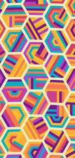 Colorful geometric hexagon pattern wallpaper.