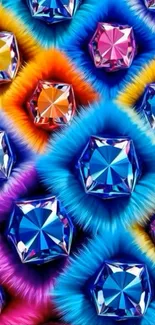 Colorful geometric jewel abstract wallpaper with vibrant patterns.