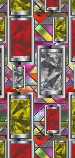 Geometric jewel pattern wallpaper with vibrant colors and metallic accents.