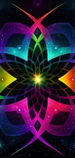 Vibrant colorful geometric kaleidoscope wallpaper for mobile devices.