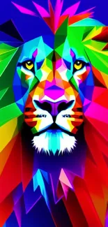 Vibrant geometric lion art, colorful and bold wallpaper design.