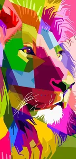 Colorful geometric lion wallpaper in vibrant abstract design.