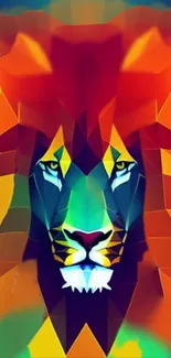 Vibrantly colored geometric lion art wallpaper.