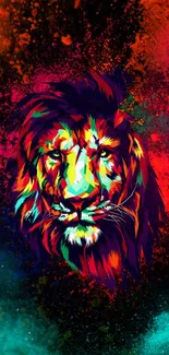 Geometric lion with vibrant colors on a black background.