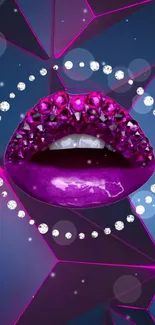 Glossy magenta lips with geometric background.