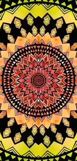 Vibrant geometric mandala wallpaper with colorful and intricate patterns.