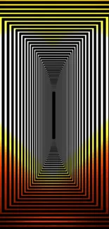 Vibrant geometric mobile wallpaper with yellow, orange, and black optical illusion.