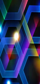 Colorful geometric hexagonal pattern wallpaper.