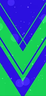 Vibrant blue and green geometric mobile wallpaper design.