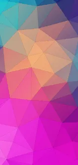 Colorful geometric wallpaper with vibrant purple, blue, and orange polygons.