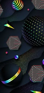 Vibrant geometric mobile wallpaper with colorful dots and 3D elements.