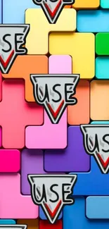 Vibrant geometric wallpaper with colorful 3D blocks for mobile phones.