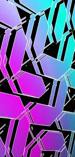 Geometric abstract wallpaper with pink, purple, and cyan hues.