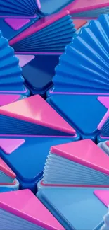 Vibrant geometric design in blue and pink 3D shapes.