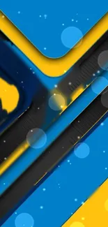 Vibrant blue and yellow geometric mobile wallpaper with abstract patterns.