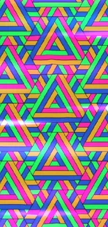 Vibrant geometric wallpaper with colorful triangles.