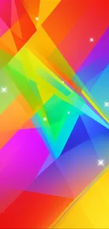 Colorful abstract wallpaper with vibrant geometric shapes in rainbow colors.