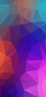 Vibrant geometric wallpaper with colorful triangles in purple and orange hues.