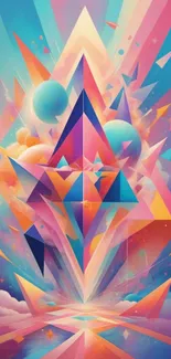 Vibrant geometric artwork with colorful abstract shapes.