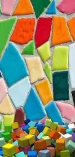 Colorful geometric mosaic wallpaper with 3D cubes.