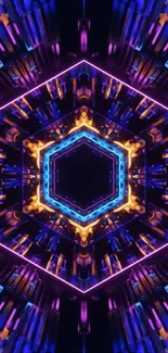 Vibrant geometric hexagonal neon pattern mobile wallpaper.