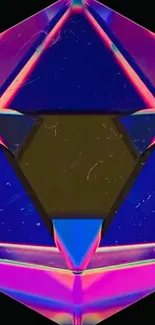 Vibrant geometric prism with neon colors against black background.