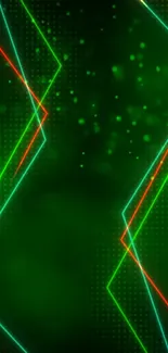 Dynamic neon green wallpaper with geometric lines.