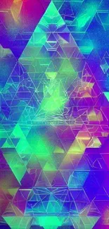 Vibrant neon geometric triangle wallpaper.