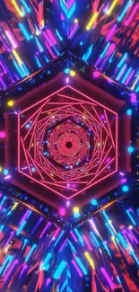 Vibrant neon geometric wallpaper with colorful patterns.