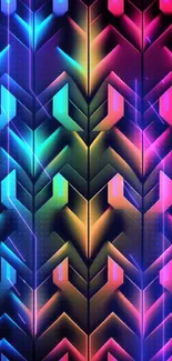 Vibrant geometric neon mobile wallpaper with colorful patterns.