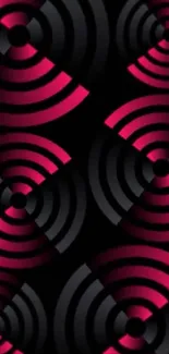 Vibrant pink and black geometric circular pattern.