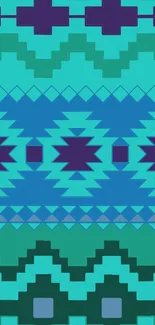 Vibrant turquoise and blue geometric pattern wallpaper.