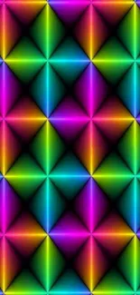 Colorful neon geometric pattern wallpaper featuring vibrant designs.