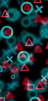 Vibrant geometric pattern wallpaper with shapes.