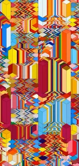 Vibrant geometric pattern wallpaper with colorful cubes.