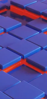 Blue and red geometric pattern wallpaper with 3D blocks.