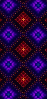 Colorful geometric pattern with vibrant blue and red hues.