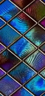 Vibrant geometric pattern with blue and purple hues.