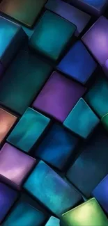 Colorful geometric 3D cubes wallpaper design.