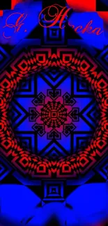 Blue and red abstract mandala pattern wallpaper.