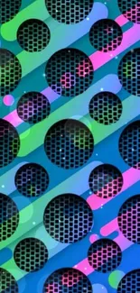 Vibrant geometric wallpaper with colorful circular patterns.